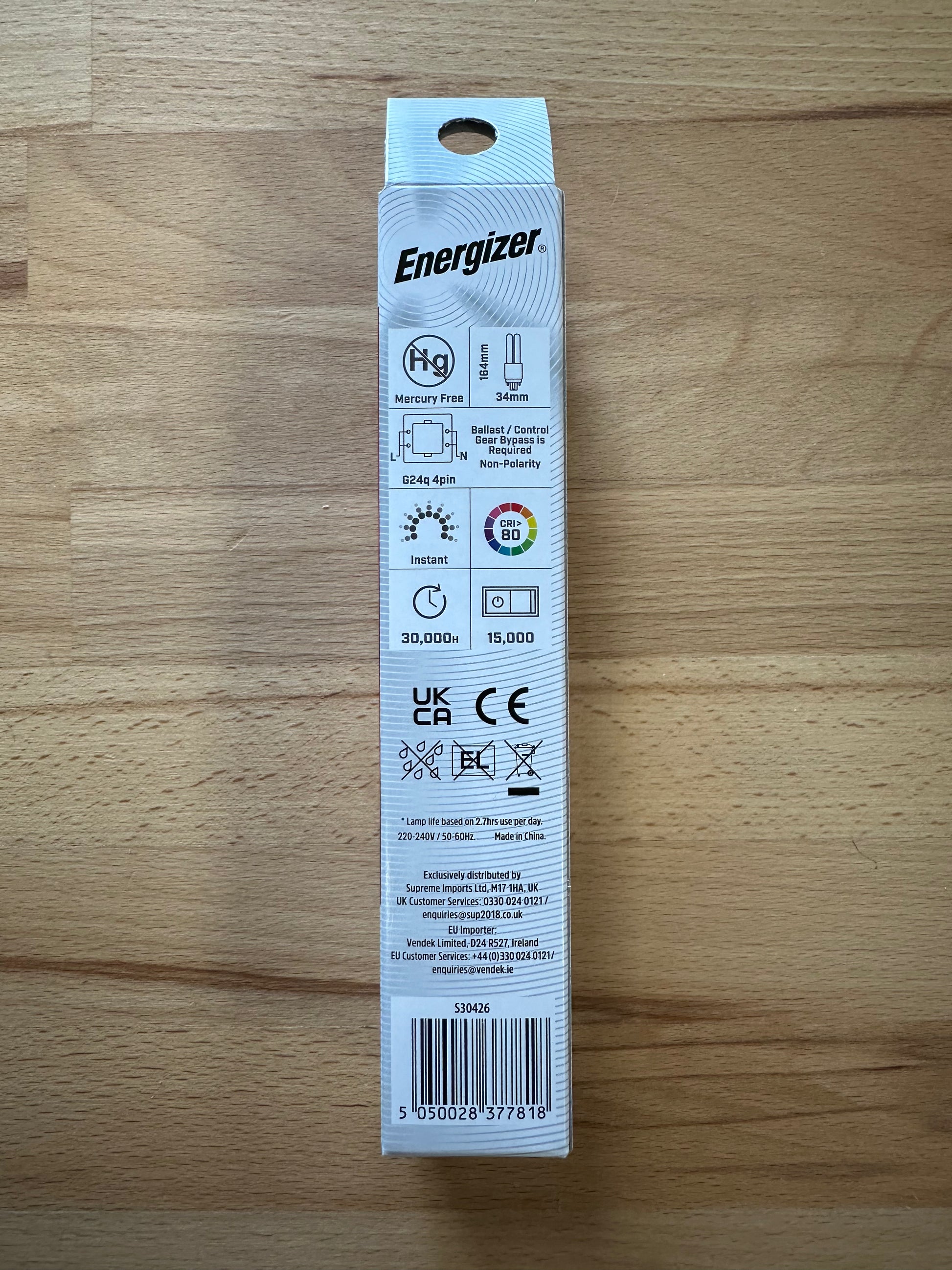 Energizer 9W=26W LED PLD (PL-C) G24Q 4Pin 1300lm 4000K (Cool White) - S30426 - LED Retro