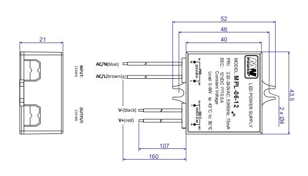 MW Power MPL-06-12 6W 500mA 12V LED Power Supply - LED Retro