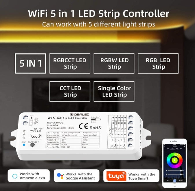 Skydance WT5 Smart Wireless 5 in 1 WiFi LED Controller, APP/Voice Control - LED Retro