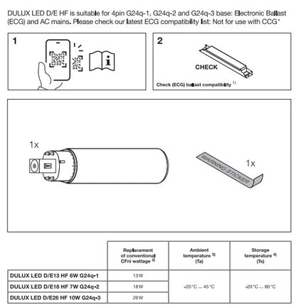 Ledvance 10W=26W DULUX LED HF & AC Mains V G24Q-2 18W CFL 4 Pin Replacement Lamps wiring - LED Retro