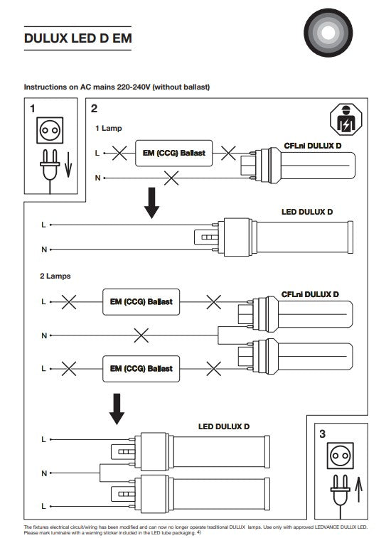 Ledvance DULUX LED EM AC Mains V CFL 2 Pin Replacement Lamps wiring - LED Retro