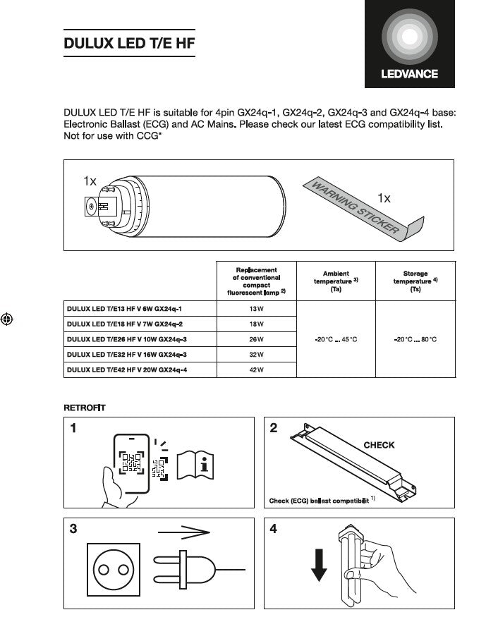 DULUX LED T/E HF & AC MAINS VALUE  Wiring - LED Retro