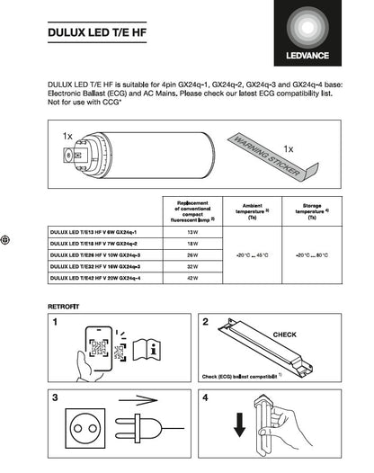 DULUX LED T/E HF & AC MAINS VALUE  Wiring - LED Retro