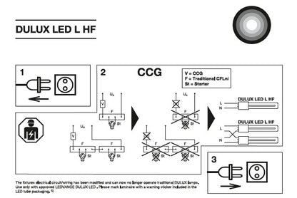 Ledvance 18W=36/40W 4PIN PLL DULUX LED L36 HF & AC Mains V 2G11 36/40W Replacement Lamps Wiring - LED Retro