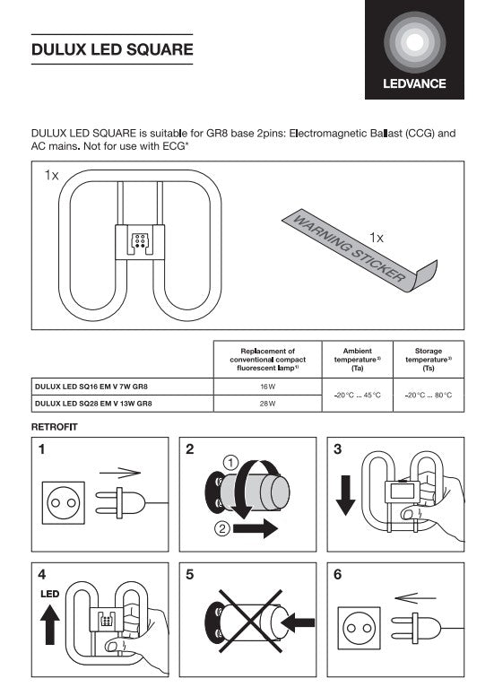 DULUX LED SQ EM & AC MAINS VALUE Wiring - LED Retro